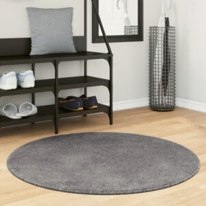 Hopkins 100cm Polyester Round Non-Slip Washable Rug - Anthracite