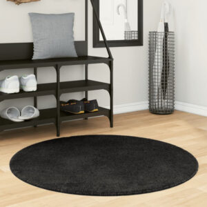 Hopkins 100cm Polyester Round Non-Slip Washable Rug - Black