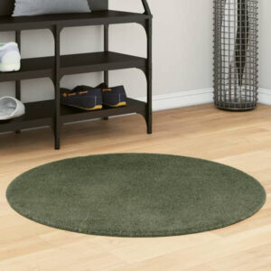 Hopkins 80cm Polyester Round Non-Slip Washable Rug - Forest Green