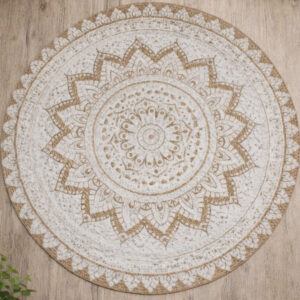 Hopkins 180cm Jute Round Rug In Natural And White