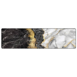 Corwin 300cm Polyester Washable Anti-Slip Rug In Gold, Black And White